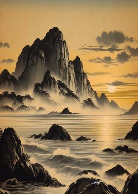 Sunset Mountain Seascape