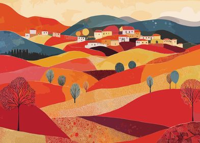 Autumn Village In Hills