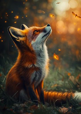 Fox Gazing at Fireflies