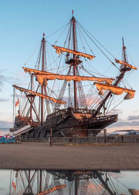 Galleon Ship at Sunset