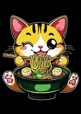 Cute Cat Eating Ramen