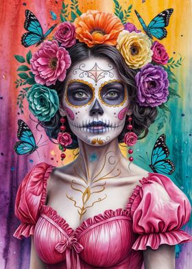 Sugar Skull Woman with Flowers