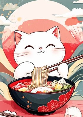 Cat Eating Ramen