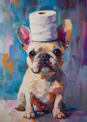 French Bulldog with Toilet Paper Hat