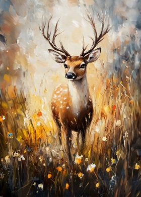 Deer in Meadow Painting