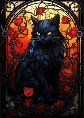 Black Cat in Stained Glass