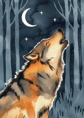 Wolf Howling at the Moon