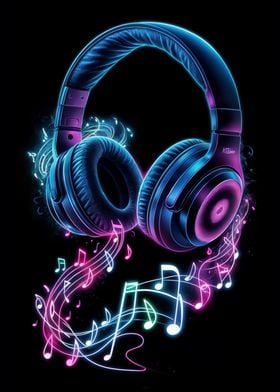 Neon Headphones & Music