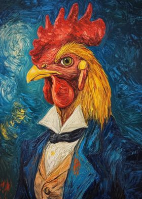 Rooster Portrait in Blue