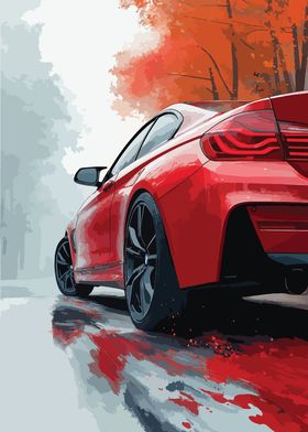 Red Sports Car in Autumn