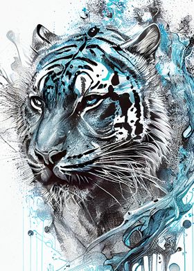 Blue Tiger Abstract Art