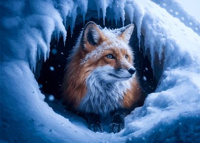 Fox in Snowy Cave