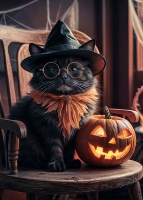 Halloween Cat in Witch Hat