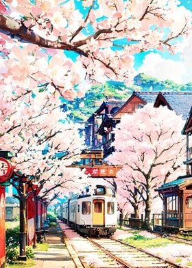 Cherry Blossom Train Station