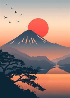 Mount Fuji Sunset illustration