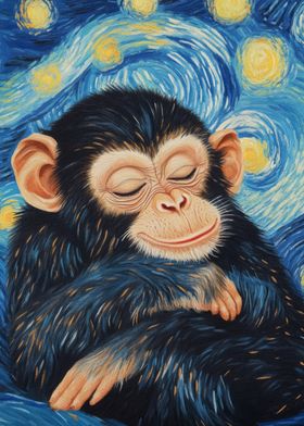 Chimpanzee in Starry Night