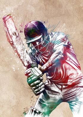 Cricket Player Watercolor Art