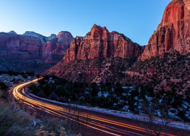 Zion Canyon Road at Dusk