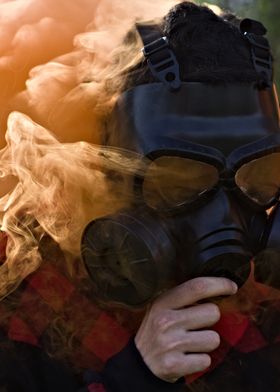 Gas Mask in Smoke