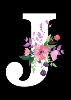 English alphabet colorful pretty roses floral English letters monogram white initial letter J cute pink flowers cool design