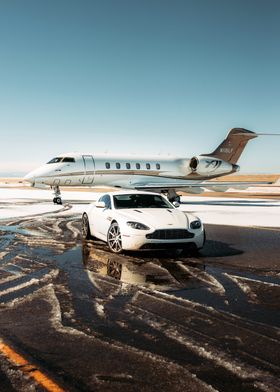 White Sports Car and Private Jet