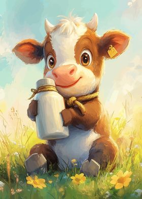 Cute Calf with Milk