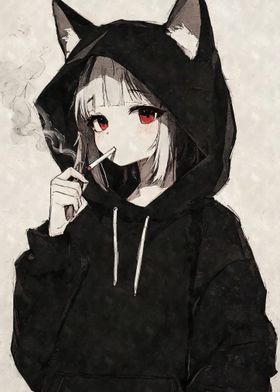 Anime Cat Girl Smoking