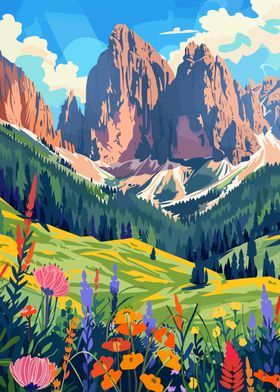 Dolomites Mountains Italy Minimalist Illustration