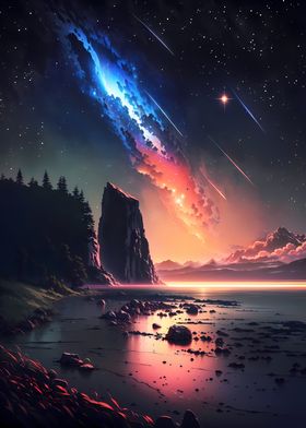 Cosmic Sunset Landscape