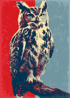 great horned owl retro