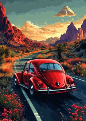 Red Beetle on Desert Road