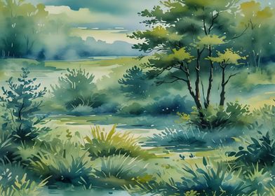 Watercolor Forest Landscape