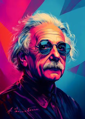 Albert Einstein Pop Art Portrait with Signature