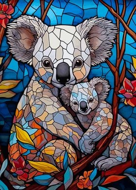 Koala Family in Stained Glass