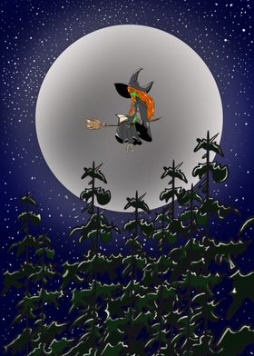 Witch Flying on a Full Moon