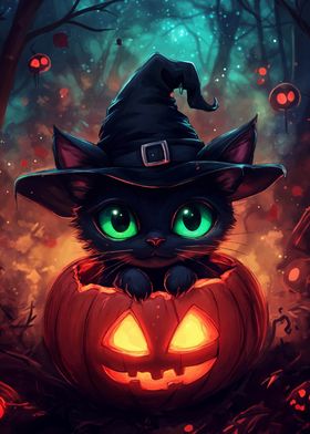 Black Cat in Pumpkin