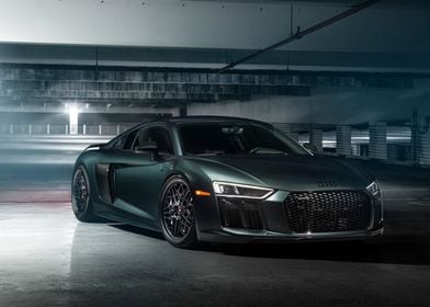 Green Audi R8 in Garage