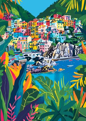 Minimalist Italy Art Cinque Terre Coast