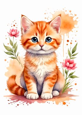 Cute Orange Kitten Watercolor