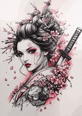 Geisha with Cherry Blossoms