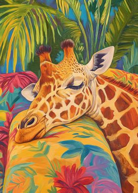 Sleeping Giraffe in Tropical Paradise