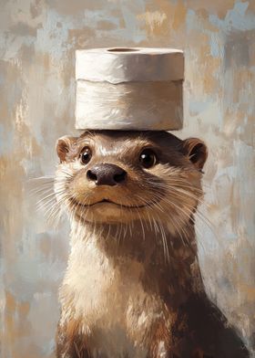 Otter with Toilet Paper Hat