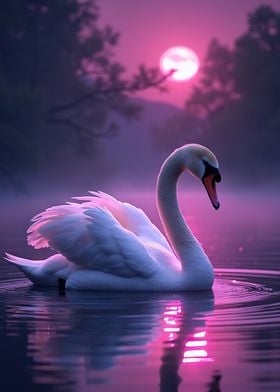 Swan in purple moonlight