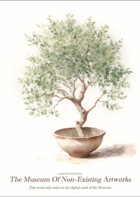 Watercolor painting of a Bonsai Olive Tree 