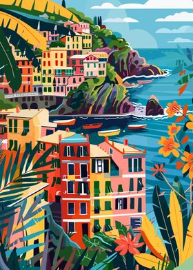 Italy Cinque Terre Minimalist Illustration