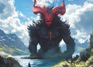 Demonic Giant in Mountain Landscape