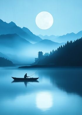 Vietnam Asia Moonlit Lake