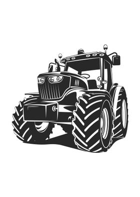 Black and White Tractor Illustration