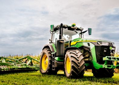 Green Tractor in Field