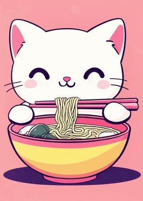 Cute Cat Eating Ramen